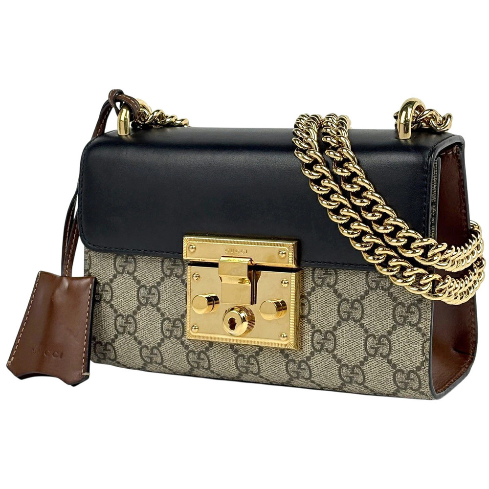 Gucci GG chain shoulder bag canvas brown black